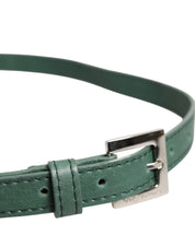 Dark Green Leather Silver Metal Buckle Belt