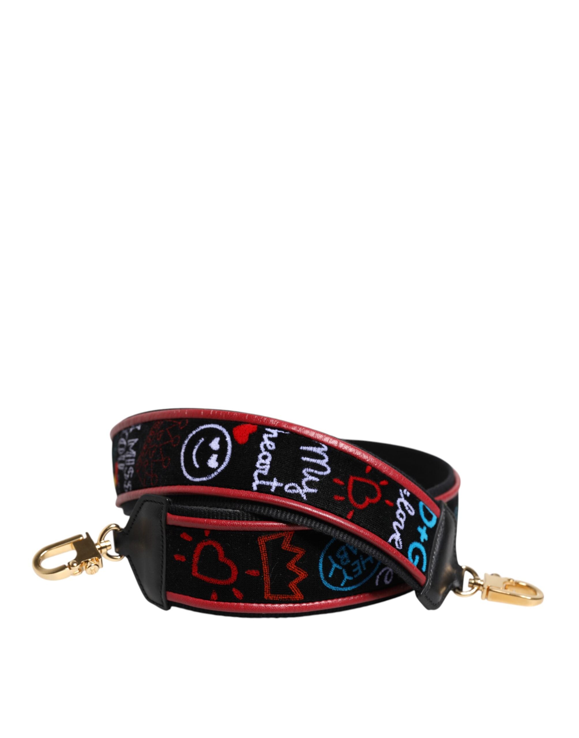 Dolce & Gabbana Black Cotton Printed Shoulder Strap
