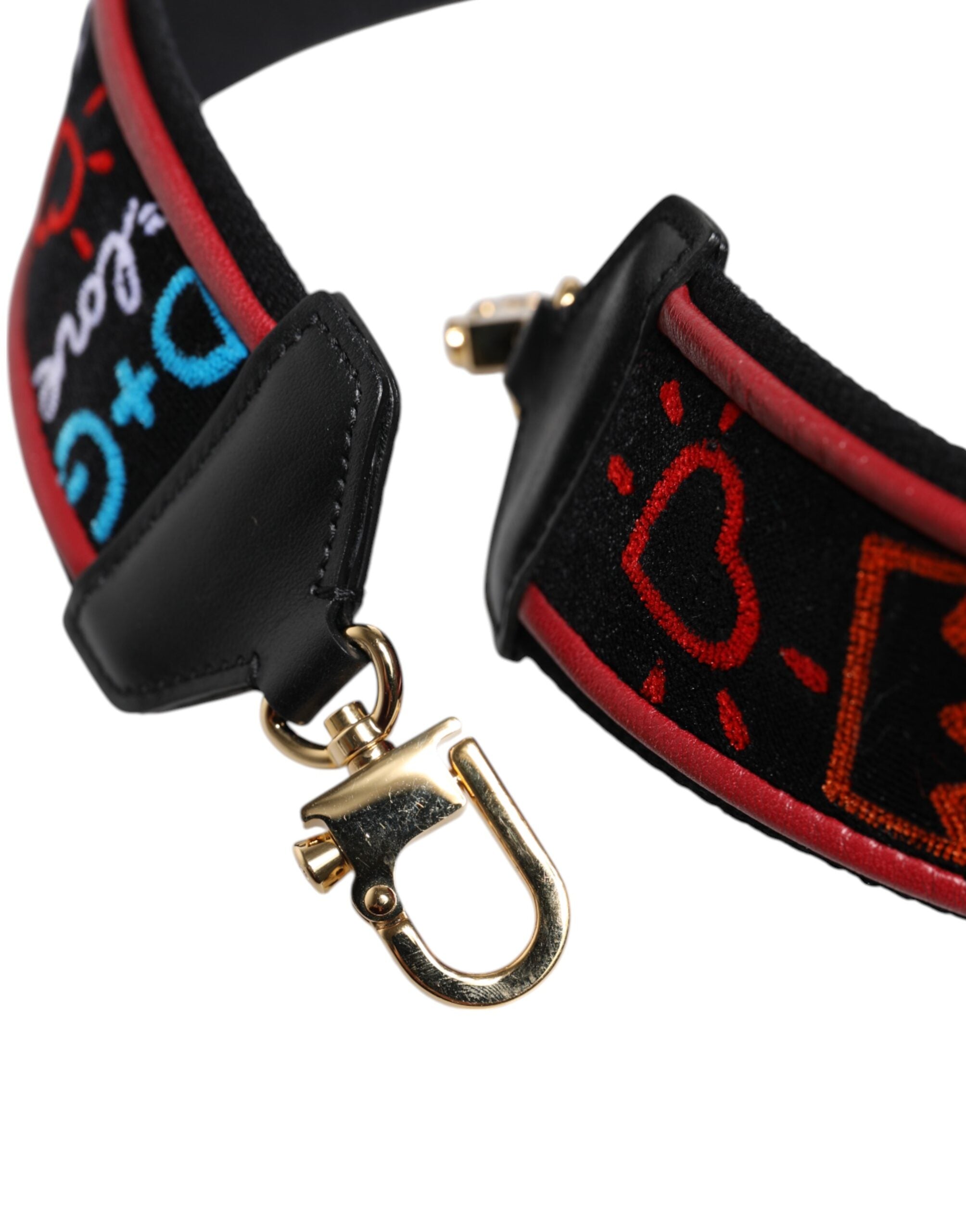 Dolce & Gabbana Black Cotton Printed Shoulder Strap
