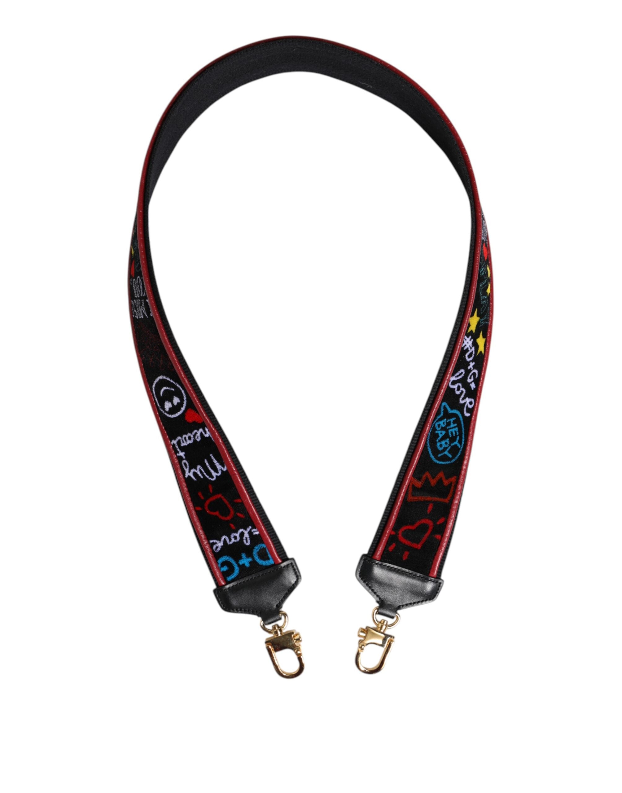Dolce & Gabbana Black Cotton Printed Shoulder Strap