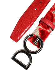 Red Viscose Silver DG Logo Metal Buckle Belt