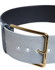 Two Tone Blue Denim Gold Metal Buckle Belt