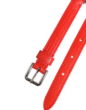 Red Leather Silver Chain Floral Cintura Belt