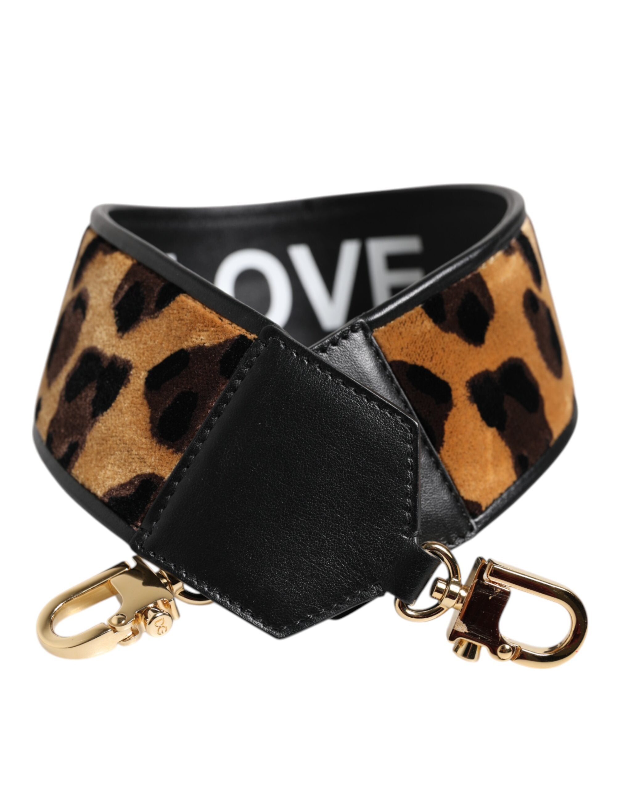 Dolce & Gabbana Black Leopard Cotton Calfskin Shoulder Strap