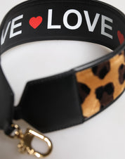 Dolce & Gabbana Black Leopard Cotton Calfskin Shoulder Strap