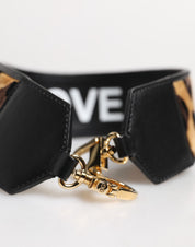 Dolce & Gabbana Black Leopard Cotton Calfskin Shoulder Strap