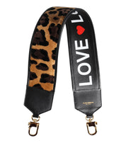 Dolce & Gabbana Black Leopard Cotton Calfskin Shoulder Strap