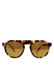 Bruna, runda solglasögon i acetat med leopardmönster.