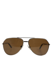 DG2073 Silver Steel Classic Pilot Solglasögon med Brun Lins