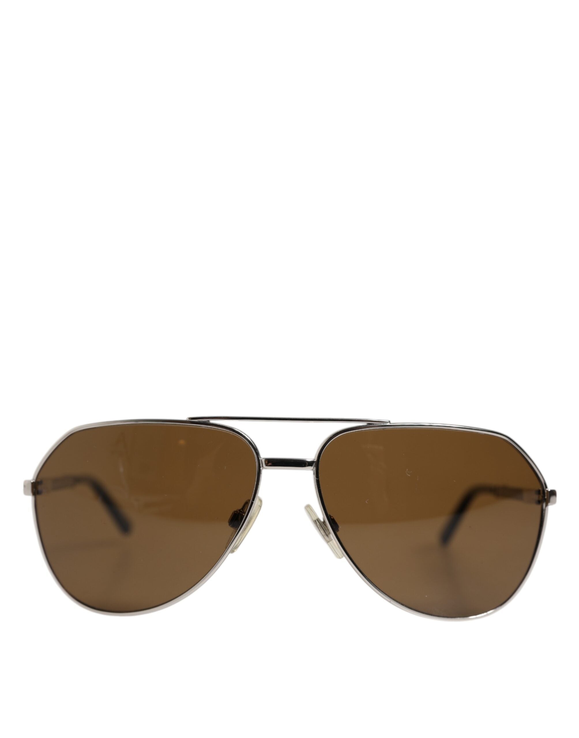 DG2073 Silver Steel Classic Pilot Solglasögon med Brun Lins