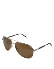DG2073 Silver Steel Classic Pilot Solglasögon med Brun Lins