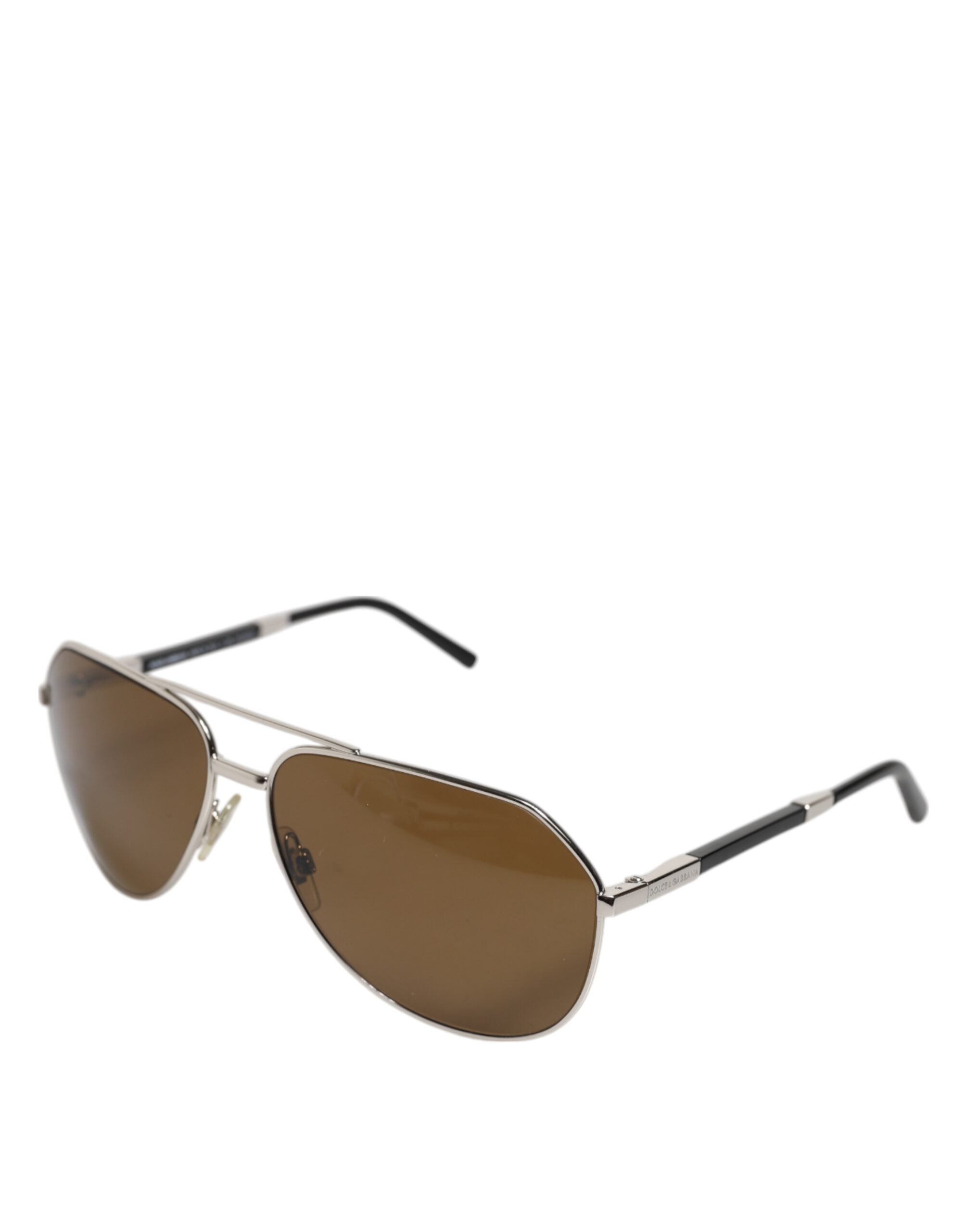 DG2073 Silver Steel Classic Pilot Solglasögon med Brun Lins