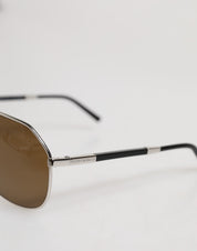 DG2073 Silver Steel Classic Pilot Solglasögon med Brun Lins