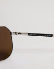 DG2073 Silver Steel Classic Pilot Solglasögon med Brun Lins