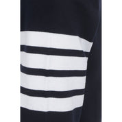 Blue Cotton Sweatshirt with White Stripes and Monogram Patch