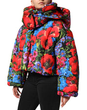 Multicolor Floral Hooded Puffer Coat Jacket