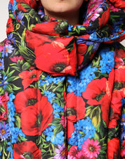 Multicolor Floral Hooded Puffer Coat Jacket