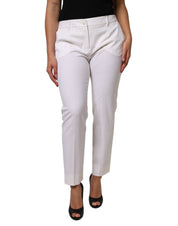 White Wool Mid Waist Tapered Pants