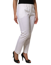 White Wool Mid Waist Tapered Pants
