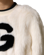 White Cropped Faux Fur DG Sweatshirt Sweater