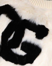 White Cropped Faux Fur DG Sweatshirt Sweater