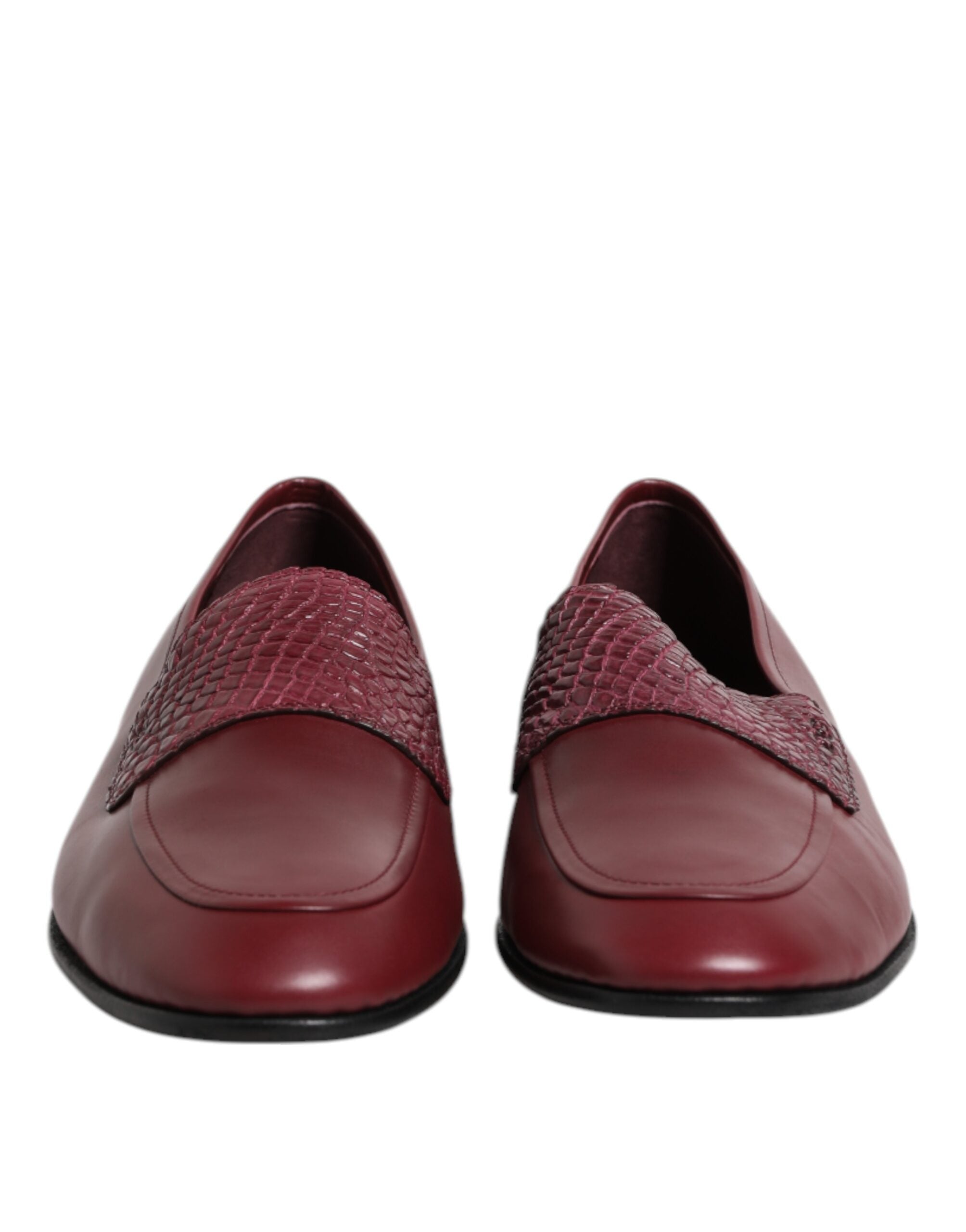 Dolce & Gabbana Burgundy Calfskin Formal Slip On Shoes