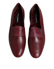 Dolce & Gabbana Burgundy Calfskin Formal Slip On Shoes