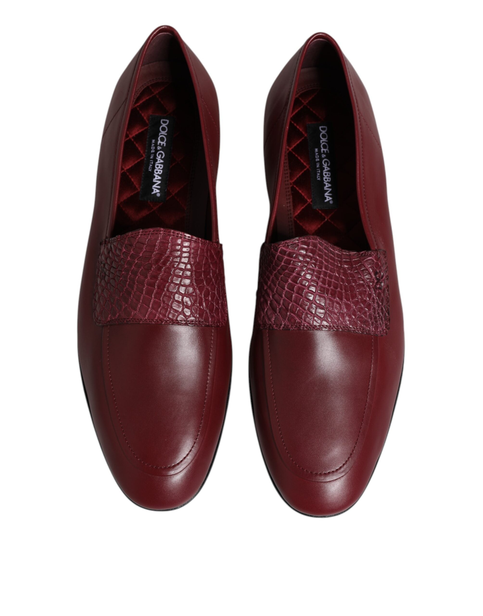 Dolce & Gabbana Burgundy Calfskin Formal Slip On Shoes