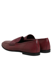 Dolce & Gabbana Burgundy Calfskin Formal Slip On Shoes