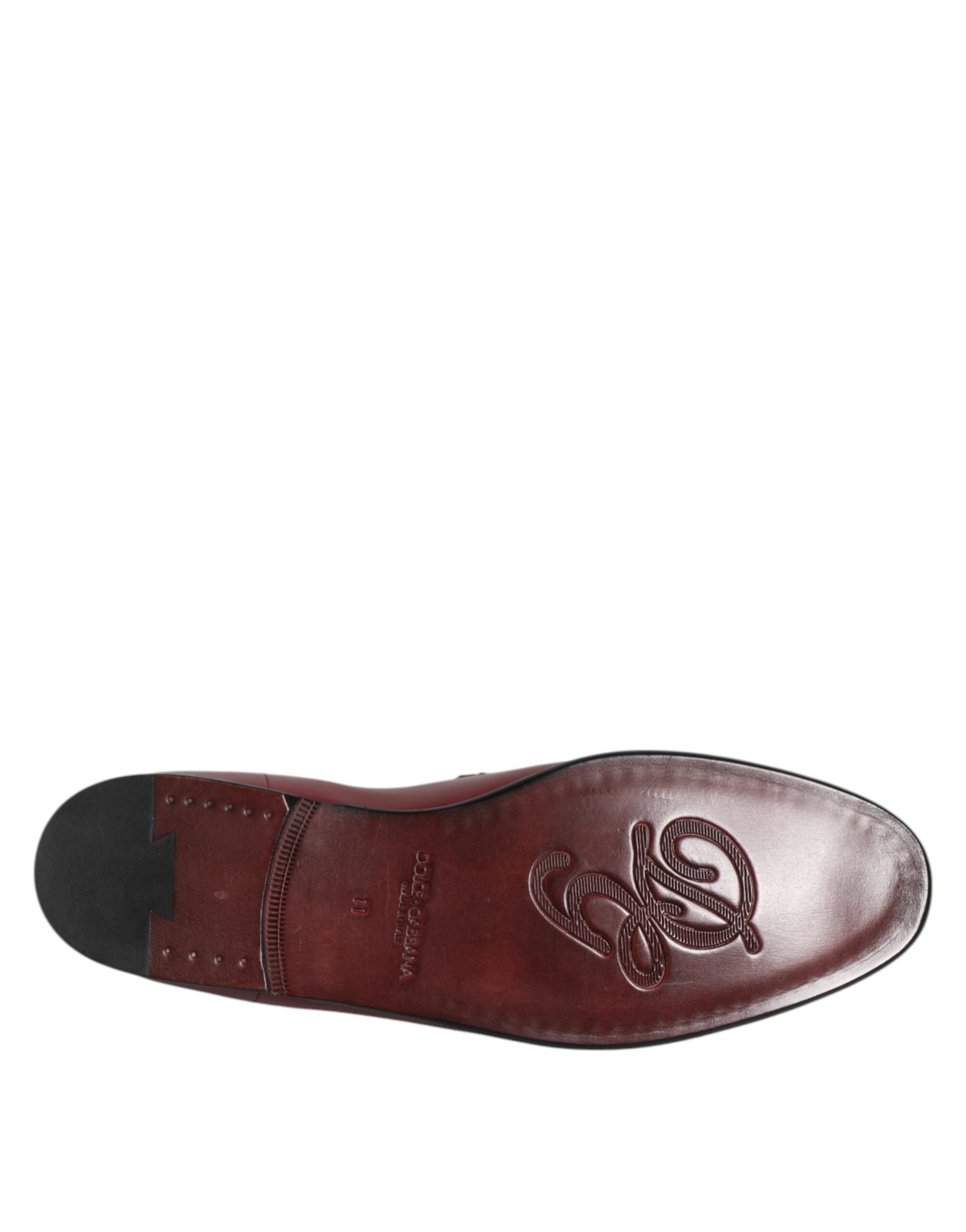 Dolce & Gabbana Burgundy Calfskin Formal Slip On Shoes