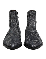 Dark Gray Cotton Sequined Chelsea Boots Shoes