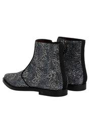 Dark Gray Cotton Sequined Chelsea Boots Shoes