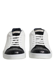 Dolce & Gabbana White Black Calfskin and Crocodile Leather Portofino Sneakers