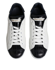 Dolce & Gabbana White Black Calfskin and Crocodile Leather Portofino Sneakers