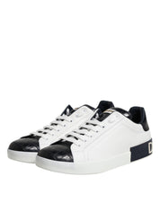 Dolce & Gabbana White Black Calfskin and Crocodile Leather Portofino Sneakers