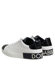 Dolce & Gabbana White Black Calfskin and Crocodile Leather Portofino Sneakers
