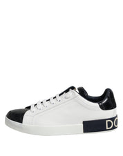 Dolce & Gabbana White Black Calfskin and Crocodile Leather Portofino Sneakers