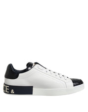 Dolce & Gabbana White Black Calfskin and Crocodile Leather Portofino Sneakers