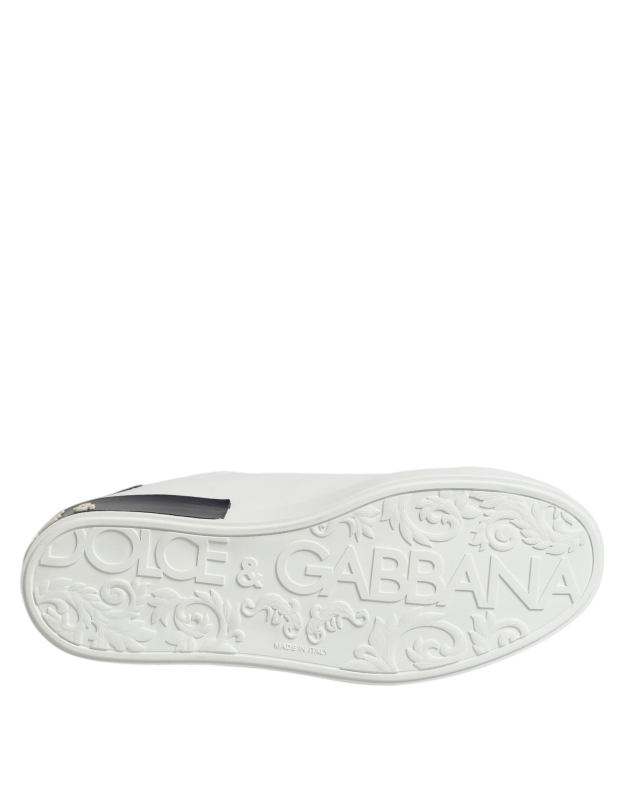 Dolce & Gabbana White Black Calfskin and Crocodile Leather Portofino Sneakers