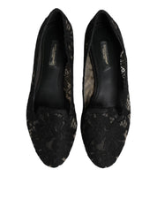 Black Taormina Lace Slip On Flats Shoes