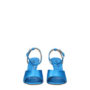 Blå satin sandaler med stilettklack