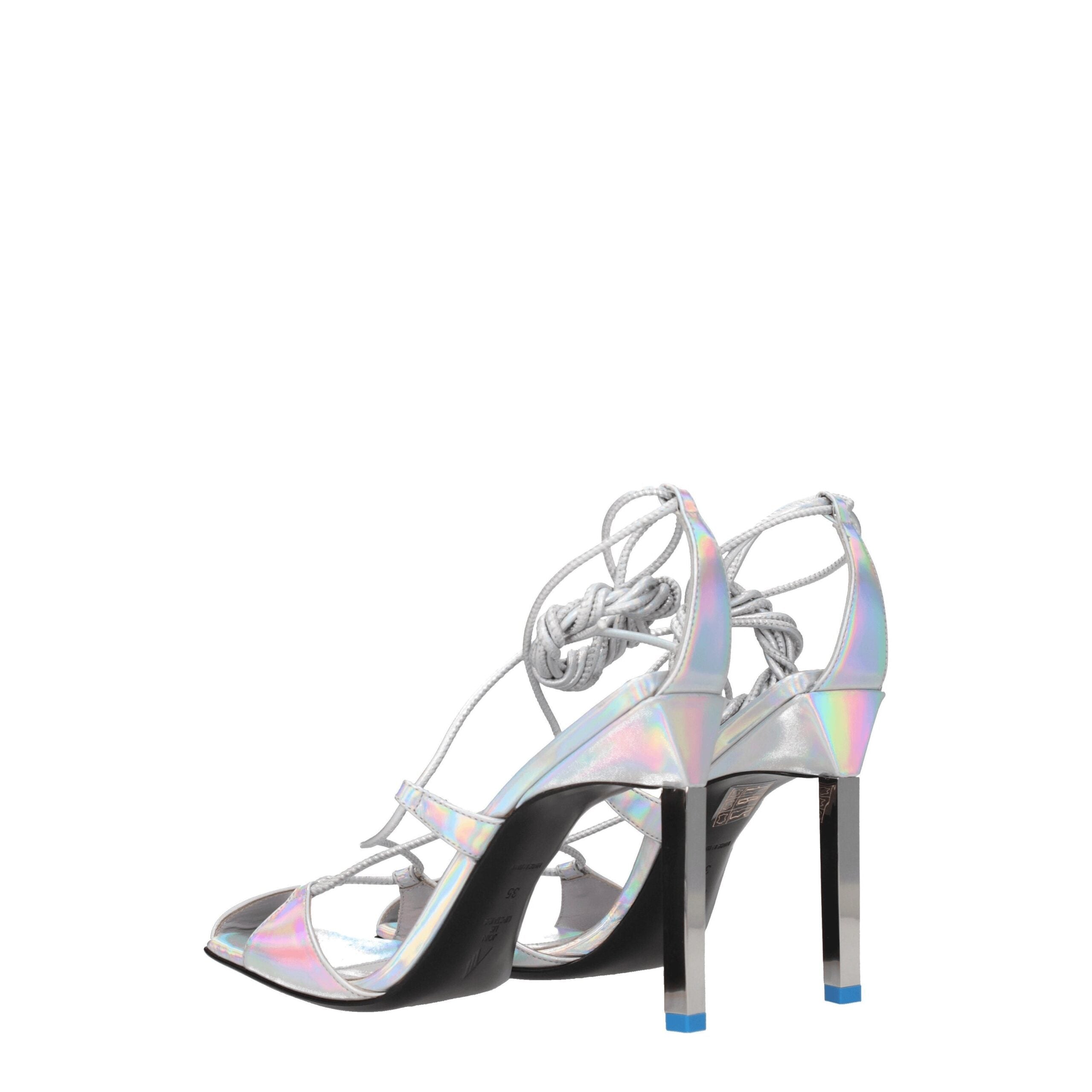 Gray Leather Stiletto Heel Sandals