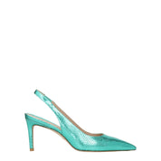 Green Suede High-Heel Pumps with Snake Print