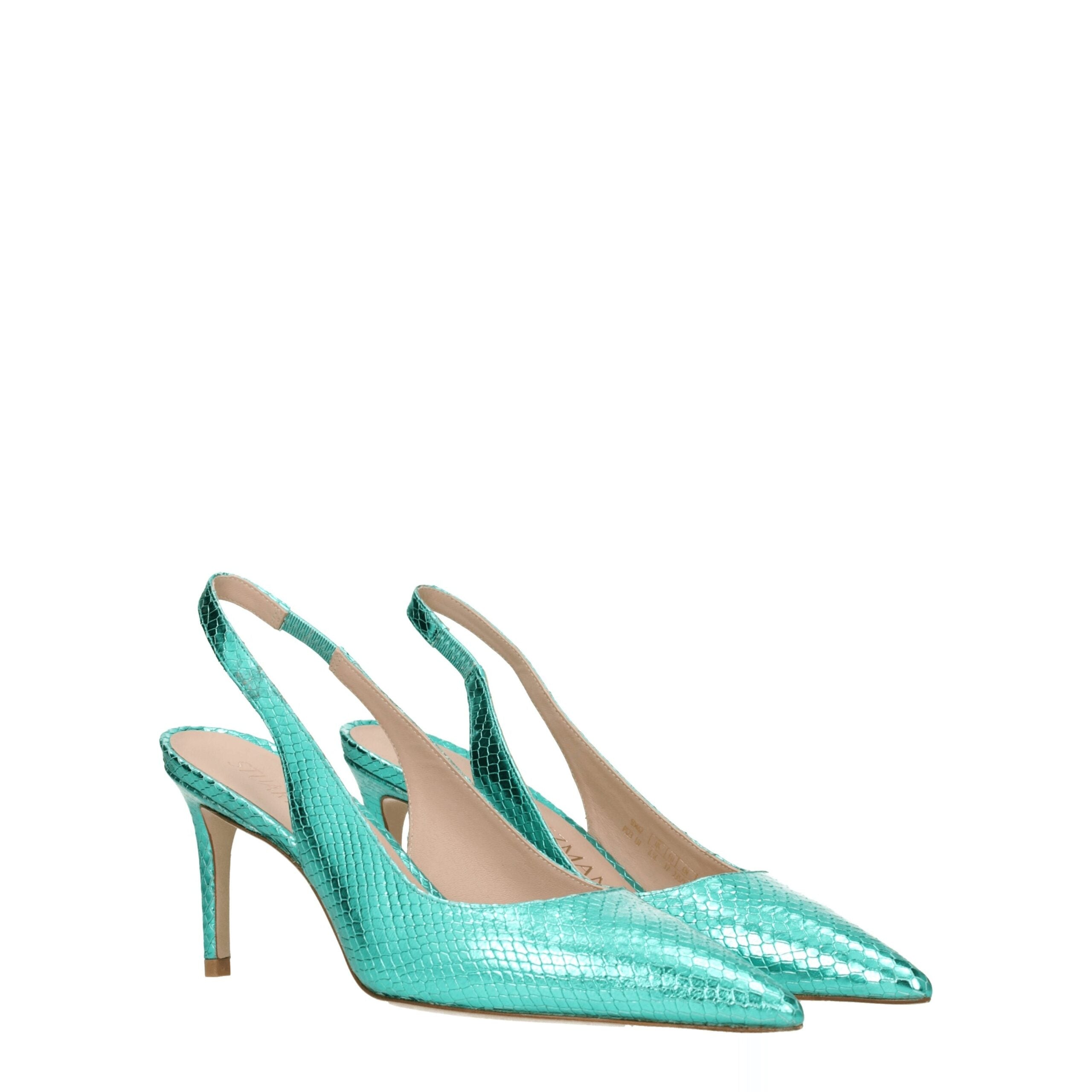 Green Suede High-Heel Pumps with Snake Print