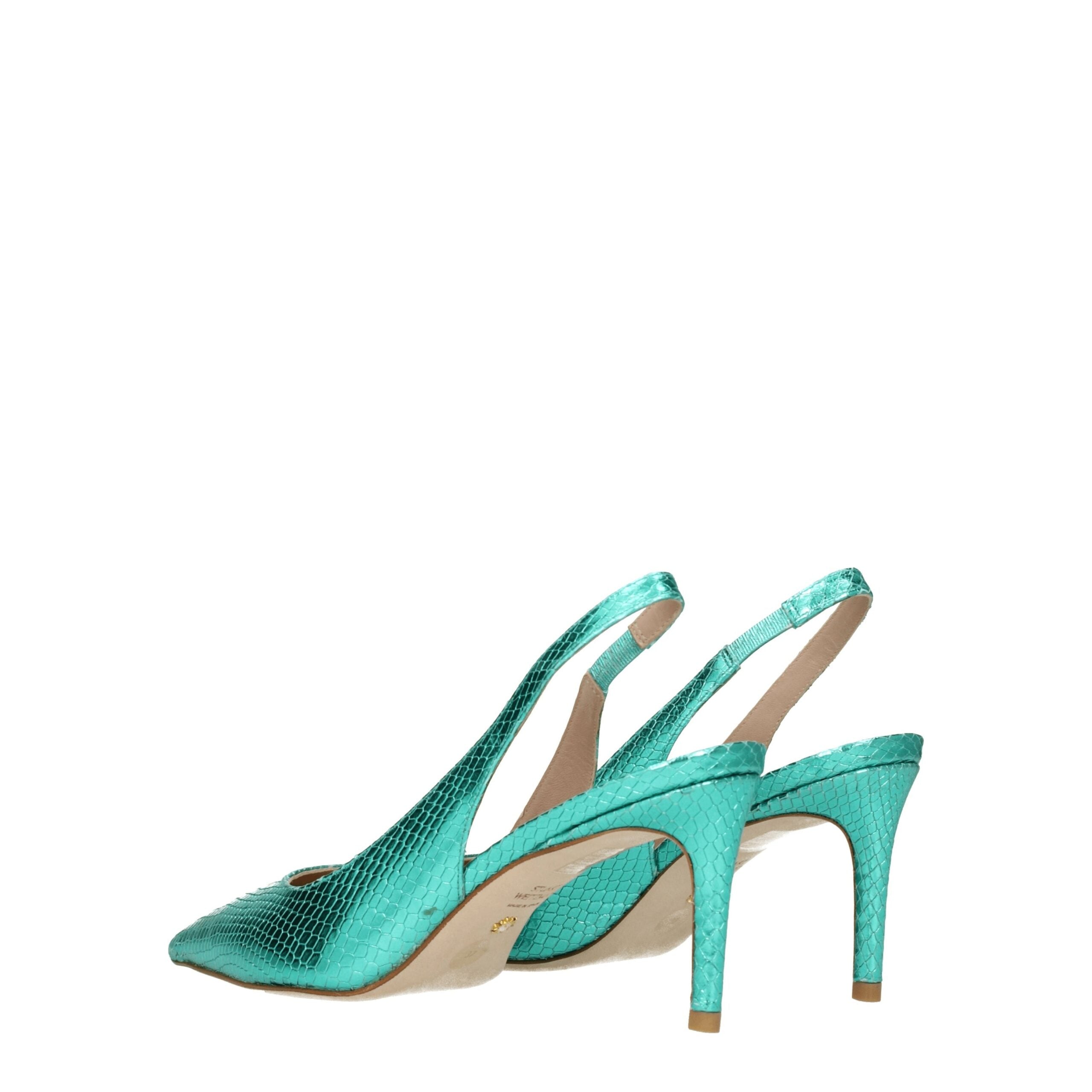 Green Suede High-Heel Pumps with Snake Print