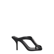 Black Leather Stiletto Heel Sandals