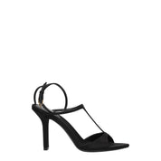 Black Satin Stiletto Heel Sandals