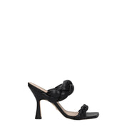 Black Leather Stiletto Heel Sandals