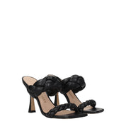 Black Leather Stiletto Heel Sandals