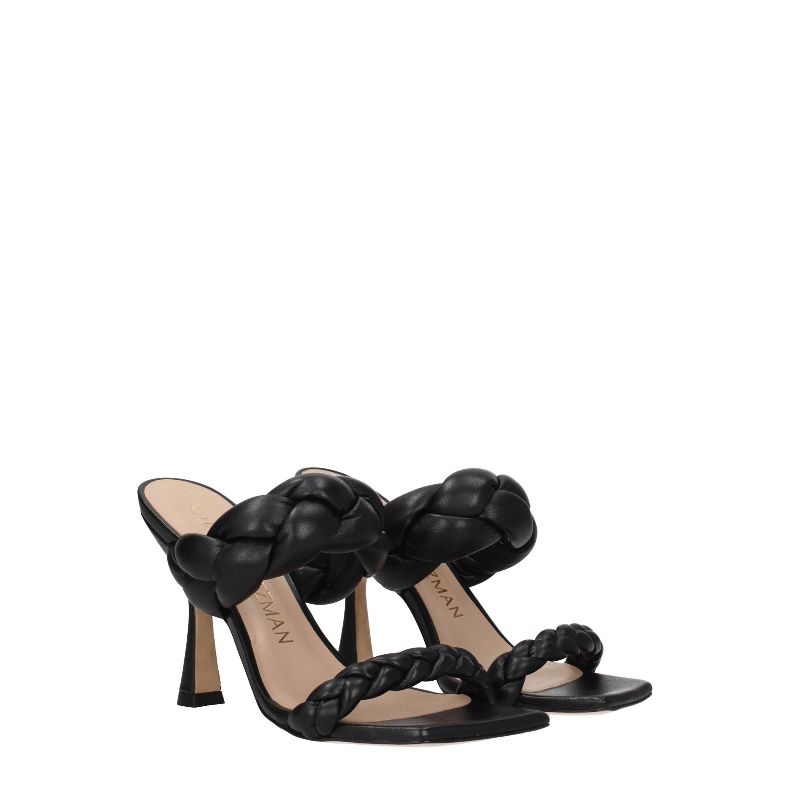 Black Leather Stiletto Heel Sandals